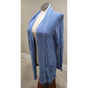 Blue Textured Open Front Knit Cardigan With Pockets Womens Large Size